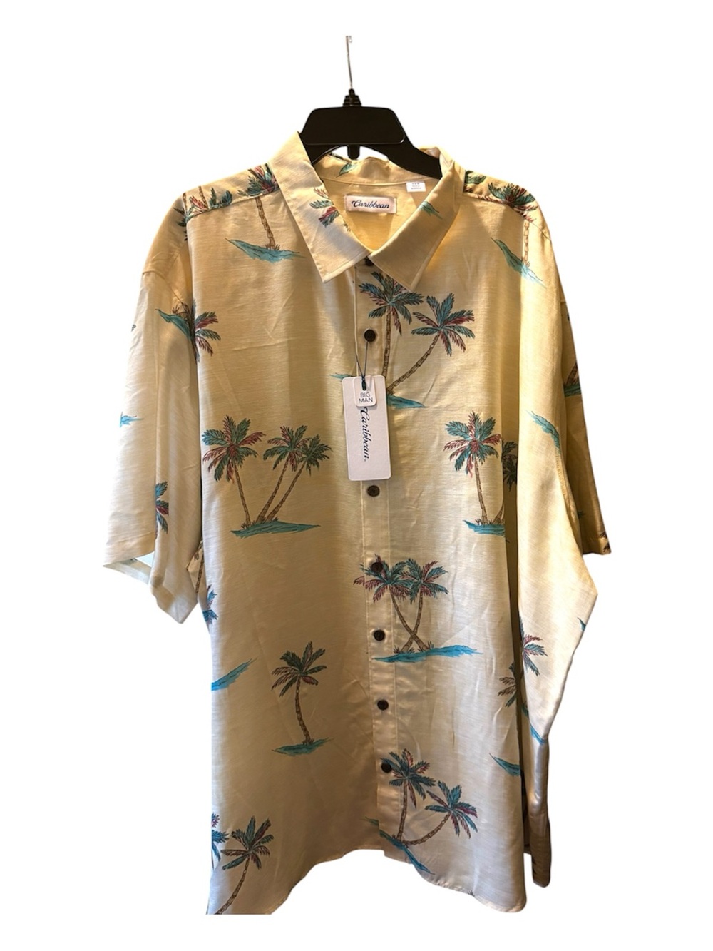 Catalina Men’s  Light Yellow Palm-Print Short-Sleeve Button Shirt Sz 4XB